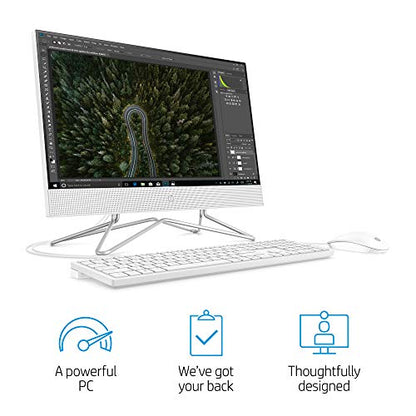 HP 22-inch All-in-One Desktop Computer, AMD Athlon Silver 3050U Processor, 4 GB RAM, 256 GB SSD, Windows 10 Home (22-dd0010, White), Snow White