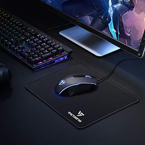 VicTsing Mouse Pad with Stitched Edge, Premium-Textured Mouse Mat, Non-Slip Rubber Base Mousepad for Laptop, Computer & PC, 10.2×8.3×0.08 inches, Black