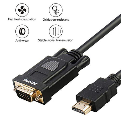 HDMI to VGA, Benfei Gold-Plated HDMI to VGA 6 Feet Cable (Male to Male) Compatible for Computer, Desktop, Laptop, PC, Monitor, Projector, HDTV, Raspberry Pi, Roku, Xbox and More