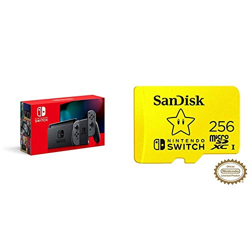 Nintendo Switch with Gray Joy‑Con - HAC-001(-01) + SanDisk 256GB MicroSDXC UHS-I Card