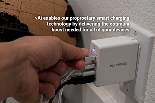 vCharged 4-Port Smart USB Wall Charger for iPhone, iPad, Samsung, Android & More - Free 2 Year Warranty