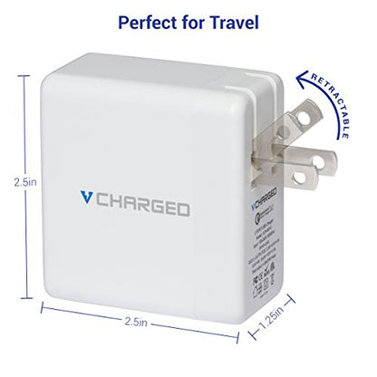 vCharged 4-Port Smart USB Wall Charger for iPhone, iPad, Samsung, Android & More - Free 2 Year Warranty