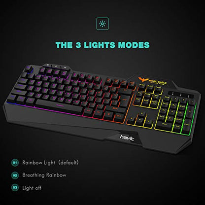 Havit Wired Gaming Keyboard Mouse Combo LED Rainbow Backlit Gaming Keyboard RGB Gaming Mouse Ergonomic Wrist Rest 104 Keys Keyboard Mouse 4800 DPI for Windows & Mac PC Gamers (Black)