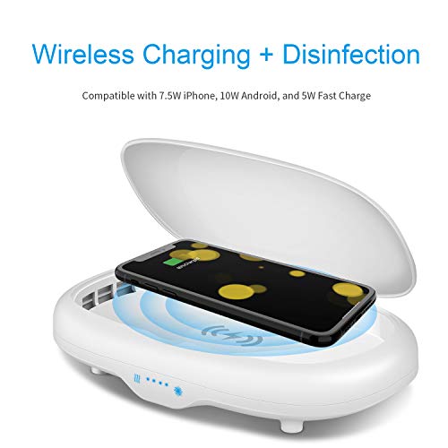 FiGoal Cellphone Sanitizer Portable Cell Phone Sterilizer with Wireless Charging and Aromatherapy Function, Smart Phone Cleaner Box with USB Charging Compatible for iPhone Samsung Android Mobile Phone Jewelry Watch Keychain Tooth