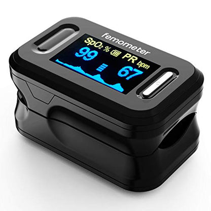 Femometer Fingertip Pulse Oximeter, Finger Oximeter with Pulse Portable Blood Oxygen Saturation Monitor Finger Spo2 Pulse Oximeter with OLED Display and Digital Reading