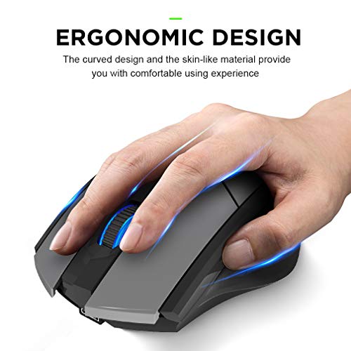 Bluetooth Mouse, Inphic Rechargeable Wireless Mouse Multi-Device (Tri-Mode:BT 5.0/3.0+2.4Ghz) with Silent , 3 DPI Adjustment, Ergonomic Optical Portable Mouse for Laptop Android Windows Mac OS, Grey