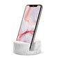 Crevasse Phone Stand by HigherHuman – Premium Carrara Marble Cell Phone Holder for Cellphone or Tablet on Your Desk, Counter, Table or Nightstand. Luxurious Solid Real Stone Phone Stand for Recording