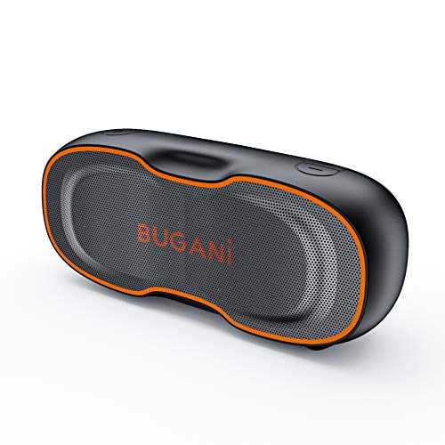 Bluetooth Speaker, Bugani Portable Bluetooth Speaker 5.0, Clear Stereo, Rich Bass, Waterproof Speaker, 24 Hours Long Play Time, Wireless Speakers Suitable for Home, Outdoor, Travel (Black)