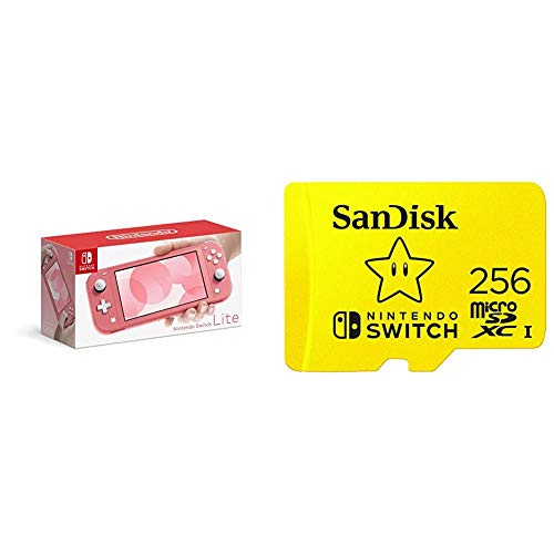 Nintendo Switch Lite - Coral with SanDisk 256GB MicroSDXC UHS-I Card for Nintendo Switch