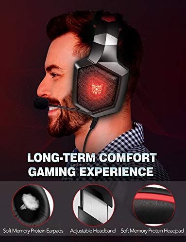 RUNMUS Gaming Headset for PS4, Xbox One, PC Headset w/Surround Sound, Noise Canceling Over Ear Headphones with Mic & LED Light, Compatible with PS5, PS4, Xbox One, Switch, PC, PS3, Mac, Laptop, Red
