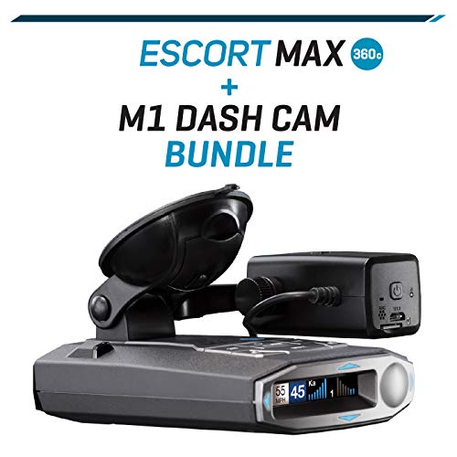 Escort MAX360C Radar Detector & Escort M1 Dash Camera Bundle, HD Video, Long Range Protection, Bluetooth, Fewer False Alerts, All-in-One Protection, Black, 0100043-1