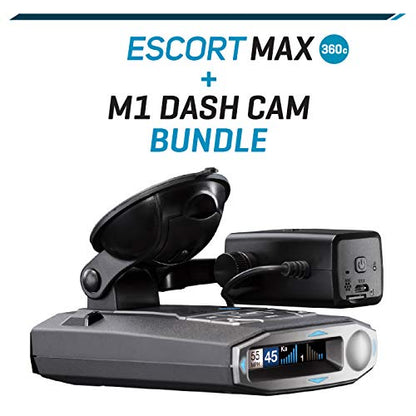 Escort MAX360C Radar Detector & Escort M1 Dash Camera Bundle, HD Video, Long Range Protection, Bluetooth, Fewer False Alerts, All-in-One Protection, Black, 0100043-1