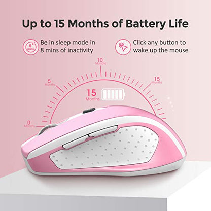 VicTsing Wireless Mouse, 2.4G 2400DPI Ergonomics Cordless Mouse with USB Receiver, Finger Rest, 5 Adjustable DPI Levels, Portable Mobile Optical Mice for Chromebook Notebook PC Laptop Computer, Pink