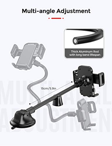 Mpow Car Phone Mount, Dashboard Windshield Car Phone Holder with Long Arm, Strong Sticky Gel Suction Cup, Anti-Shake Stabilizer Compatible iPhone 12 11 pro/11 pro max/XS/XR/X/8/7,Galaxy, Moto and More