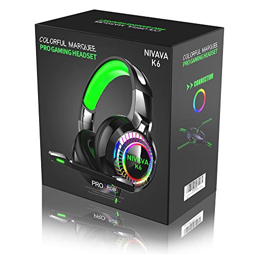 Nivava Gaming Headset for PS4, Xbox One, PC Headphones with Microphone LED Light Mic for Nintendo Switch PS5 Playstation Computer, K6(Green)