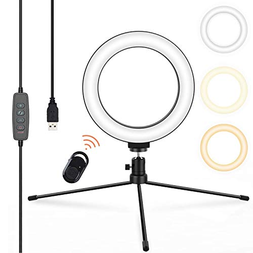 Jeemak 6” Selfie Ring Light with Stand, Desktop Circle Ring Light for Laptop Computer, 3 Colors Small Ring Light with Remote Control for Photography Makeup YouTube Video TikTok Live Stream