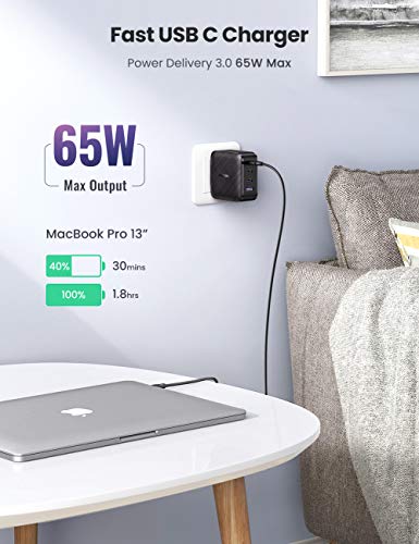 UGREEN USB C Charger 65W 4-Port PD Charger GaN Tech Fast Charging for MacBook Pro Air iPad iPhone 12 Pro 11 Pro Max XR XS SE Galaxy S21 S20 S10 Note 20 Pixel Nintendo Switch