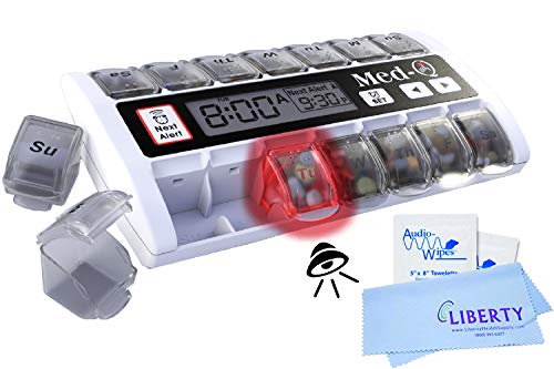 Med-Q Digital Pill Box Dispenser with Liberty Cloth and 2 Electronic Wipes