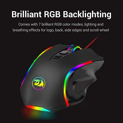 Redragon M602 RGB Wired Gaming Mouse RGB Spectrum Backlit Ergonomic Mouse Griffin Programmable with 7 Backlight Modes up to 7200 DPI for Windows PC Gamers (Black)