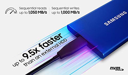 SAMSUNG T7 Portable SSD 500GB - Up to 1050MB/s - USB 3.2 External Solid State Drive, Blue (MU-PC500H/AM)