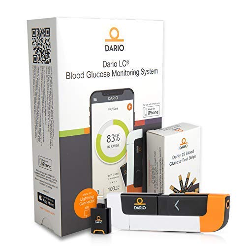 Dario Blood Glucose Monitor Kit Test Your Blood Sugar Levels and Estimate A1c. Kit Includes: Glucose-Meter with 25 Strips,10 Sterile lancets and 10 Disposable Covers (iPhone)