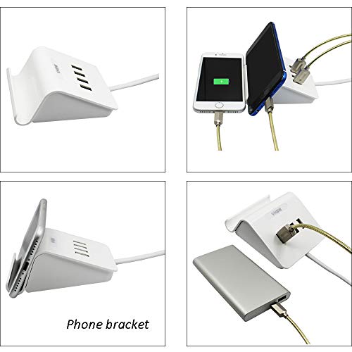 Multi Port USB Charger Desktop 4 USB Charging Station Phone Mount Charger Fast for iPhone, iPad, Samsung, Tablet, Bluetooth Speakers, Powerbank, HTC, LG, Sony, Google Nexus and More (White)