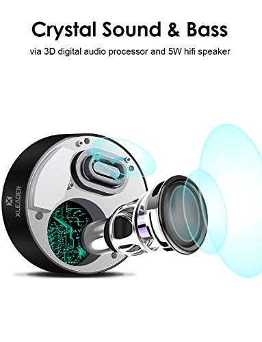XLEADER SoundAngel (3rd Gen) 5W Louder Bluetooth Speaker with Waterproof Case, 15h Music, Smart Touch Design, Perfect Portable Wireless Bluetooth Speaker for iPhone Tablet Laptop PC Shower, Black