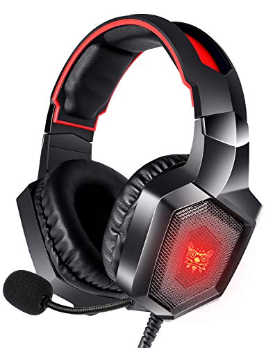 RUNMUS Gaming Headset for PS4, Xbox One, PC Headset w/Surround Sound, Noise Canceling Over Ear Headphones with Mic & LED Light, Compatible with PS5, PS4, Xbox One, Switch, PC, PS3, Mac, Laptop, Red