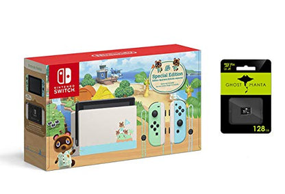 Nintendo Switch with Green and Blue Joy-Con Console - Animal Crossing: New Horizons Edition - Family Christmas Holiday - 6.2" Touchscreen LCD Display, 128GB MicroSD Card Bundle