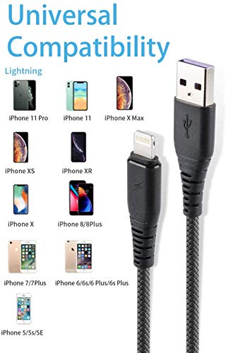Cabepow iPhone Charger Cable, 6ft 5Pack Lightning Cable to USB A Charging Cable Compatible with iPhone 11 Xs Max XR X 8 Plus 7 Plus 6 Plus SE iPad Pro iPod (Black)… (6ft)