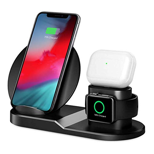 Charging Station for Multiple Devices – Wireless Charger – 3 in 1 Magnetic Charging Base for Phone, Watch and Headphones – Compatible with Apple Products – Convenient and Practical - Black