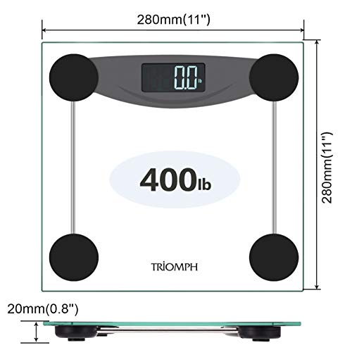 Triomph Smart Digital Body Weight Bathroom Scale with Step-On Technology, LCD Backlit Display, 400 lbs Capacity and Accurate Weight Measurements, Black (Digital Scale New)