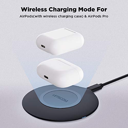 LETSCOM Ultra Slim Wireless Charger, Qi-Certified 15W Max Fast Wireless Charging Pad, Compatible with iPhone 12/11/11 Pro/XS Max/XR/XS/X/8/8+, Galaxy Note 10/Note 10+/S10/S10+/S10E (No AC Adapter)