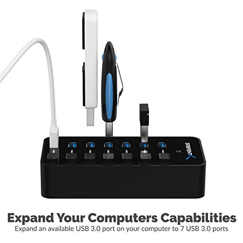 Sabrent 36W 7-Port USB 3.0 Hub with Individual Power Switches and LEDs Includes 36W 12V/3A Power Adapter (HB-BUP7)
