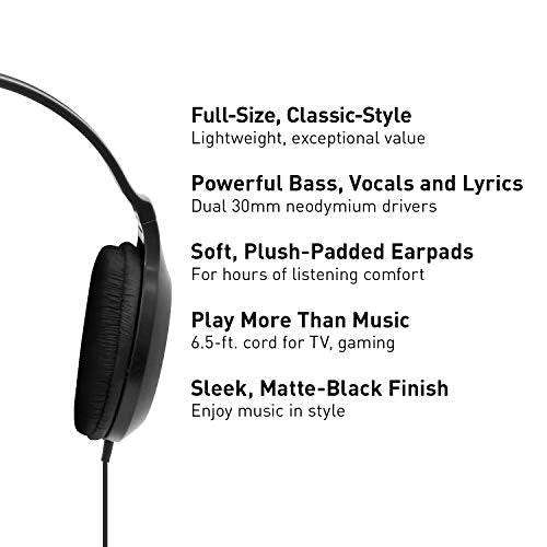 Panasonic Full-Sized, Lightweight Long-Cord Headphones – RP-HT161-K (Black)