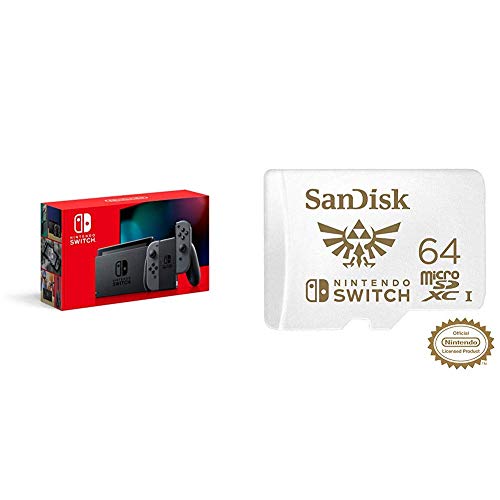 Nintendo Switch with Gray Joy‑Con - HAC-001(-01) + SanDisk 64GB MicroSDXC UHS-I Card