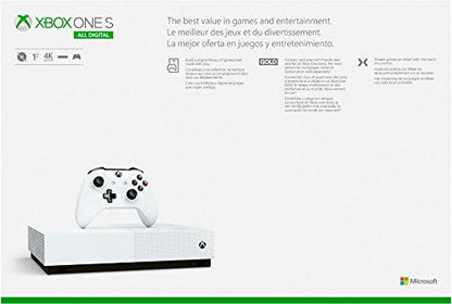 Xbox One S 1TB All-Digital Edition Bundle, Xbox One S 1TB Disc-free Console, Wireless Controller, Download Codes for Minecraft, Sea of Thieves and Fortnite Battle Royale, 3-month Xbox Live Gold Card