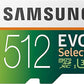 SAMSUNG EVO Select 512GB microSDXC UHS-I U3 100MB/s Full HD & 4K UHD Memory Card with Adapter (MB-ME512HA)
