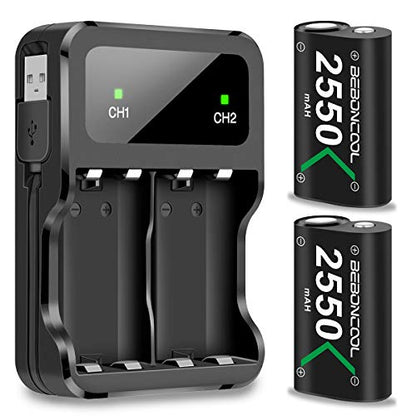 Controller Battery Pack for Xbox One/Xbox Series X|S, BEBONCOOL 2x2550 mAh Rechargeable Battery Pack for Xbox Series X|S/Xbox One/Xbox One S/Xbox One X/Xbox One Elite Controller-Green