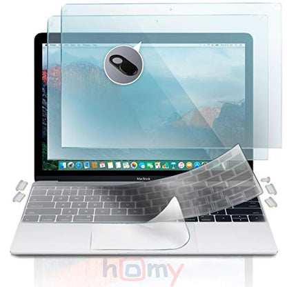 Homy Full Protection for MacBook 12 inch: 2x Screen Protector (1x Matte, 1xGlare), Ultra-Thin TPU Keyboard Cover, 2x Web Camera Sliding Cover, Dust Plugs, Trackpad Cover. Accessories for A1534 Retina.