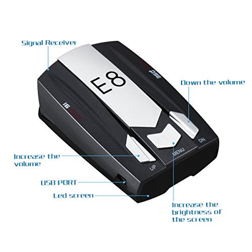 Radar Detector E8, Car Speed Laser Radar Detector with LED Display Voice Alert and Alarm System Radar Detector Kit with 360 Degree Detection