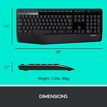 Logitech MK345 Wireless Combo Full-Sized Keyboard with Palm Rest and Comfortable Right-Handed Mouse - Black