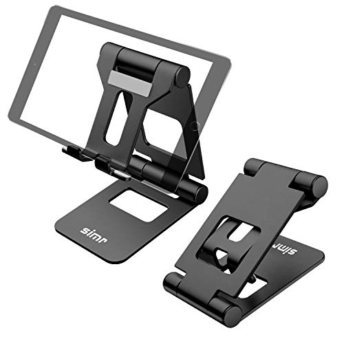 Large Cell Phone Stand Adjustable, Simr Desktop Tablet Holder Cradle Fully Foldable Phone Dock Compatible with iPhone XR XS 12 11 8 7 6 6S Plus iPad Pro Kindle fire HD (4-13") (Black)