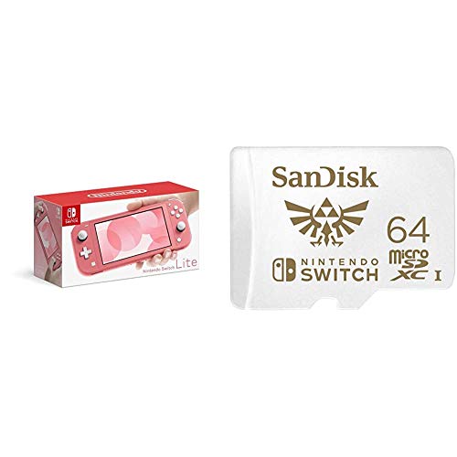 Nintendo Switch Lite - Coral with SanDisk 64GB MicroSDXC UHS-I Card for Nintendo Switch