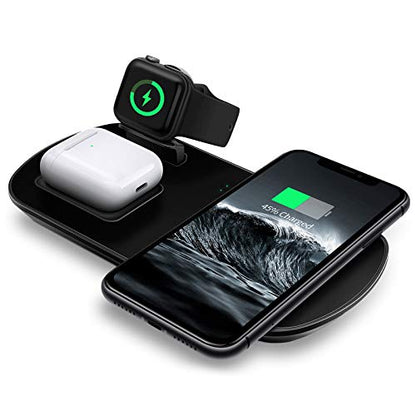 Wireless Charger, 3 in 1 Wireless Charging Pad with Magnetic Charger for Apple Watch 5/4/3/2/1, Fast Charging Station Compatible with iPhone 11/XR/XS/X/8P/8/SE 2020, Samsung S20/Note 10/S9, AirPods