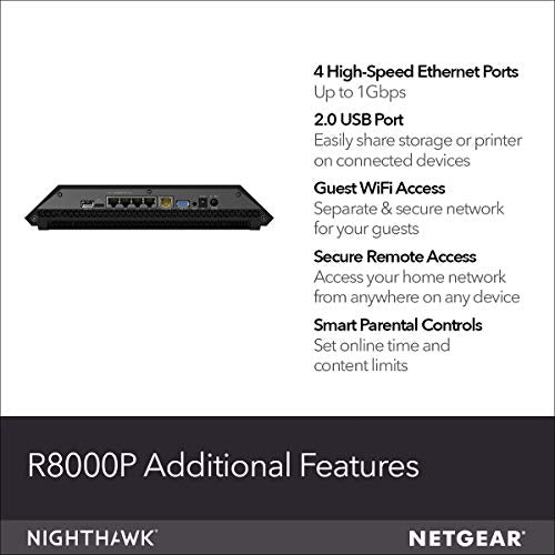 NETGEAR Nighthawk X6S Smart Wi-Fi Router (R8000P) - AC4000 Tri-band Wireless Speed (Up to 4000 Mbps) | Up to 3500 Sq Ft Coverage & 55 Devices | 4 x 1G Ethernet and 2 USB Ports