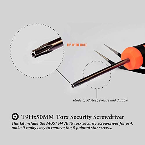 Cleaning Repair Tool Kit for PS4, TECKMAN TR9 Torx Security Screwdriver with PH00 PH0 PH1 Phillips Screwdriver Set for Sony Playstation 4 Main,Controller Tear Down and Dust Removal
