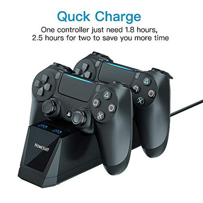 PS4 Controller Charger,Homesuit PS4 Controller Charging Station with Dual Shock USB and Led Indicator for Sony Playstation 4/PS4/PS4 Slim/PS4 Pro Controller,Black