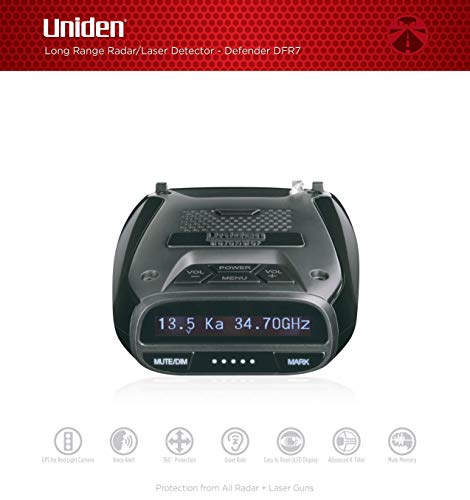 Uniden DFR7 Super Long Range Wide Band Laser/Radar Detector, Built-in GPS w/Mute Memory, Voice Alerts, Red Light & Speed Camera Alerts, OLED Display, Black