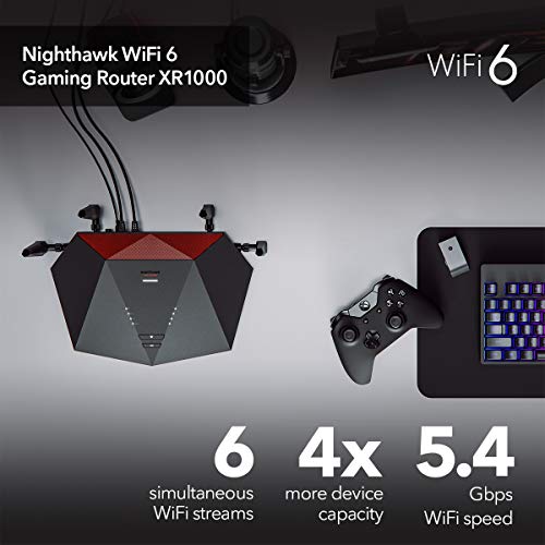 NETGEAR Nighthawk Pro Gaming 6-Stream WiFi 6 Router (XR1000) - AX5400 Wireless Speed (up to 5.4Gbps) | DumaOS 3.0 Optimizes Lag-Free Server Connections | 4 x 1G Ethernet and 1 x 3.0 USB Ports